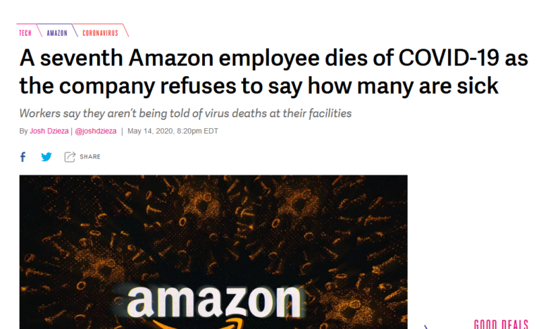 Verge article on amazon employees dying from coronavirus