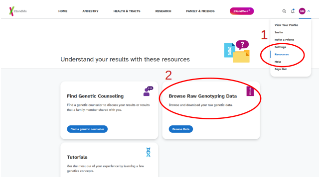 Where to go to browse your DNA in 23 and Me